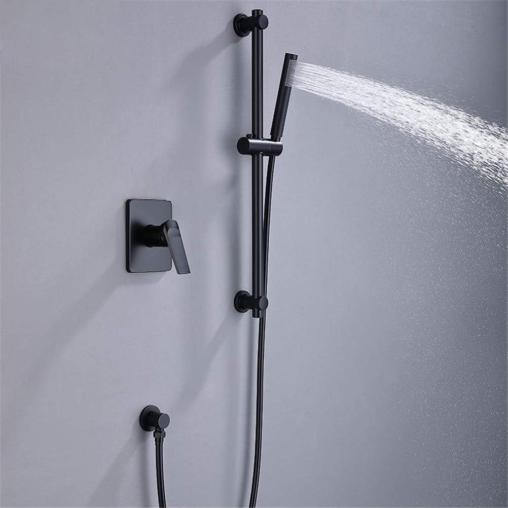 Shower Faucet System Set, Bathroom Faucet Black Hand Held Handheld Shower Head Sliding Rail Shower Taps Wall Mounted Simple Shower Set