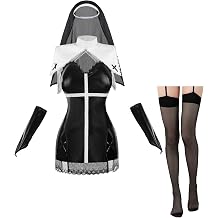 LTAKK the Nun Costume Women Nun Sheath Dress Halloween Nun Cosplay Outfit with Gloves, Wimple and Stockings