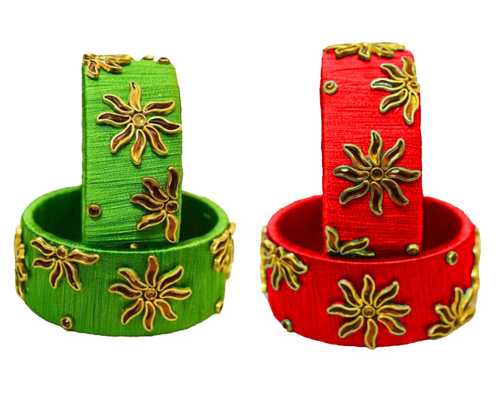 Silk Bangle Set with Kindan Bangles - 2 Sets