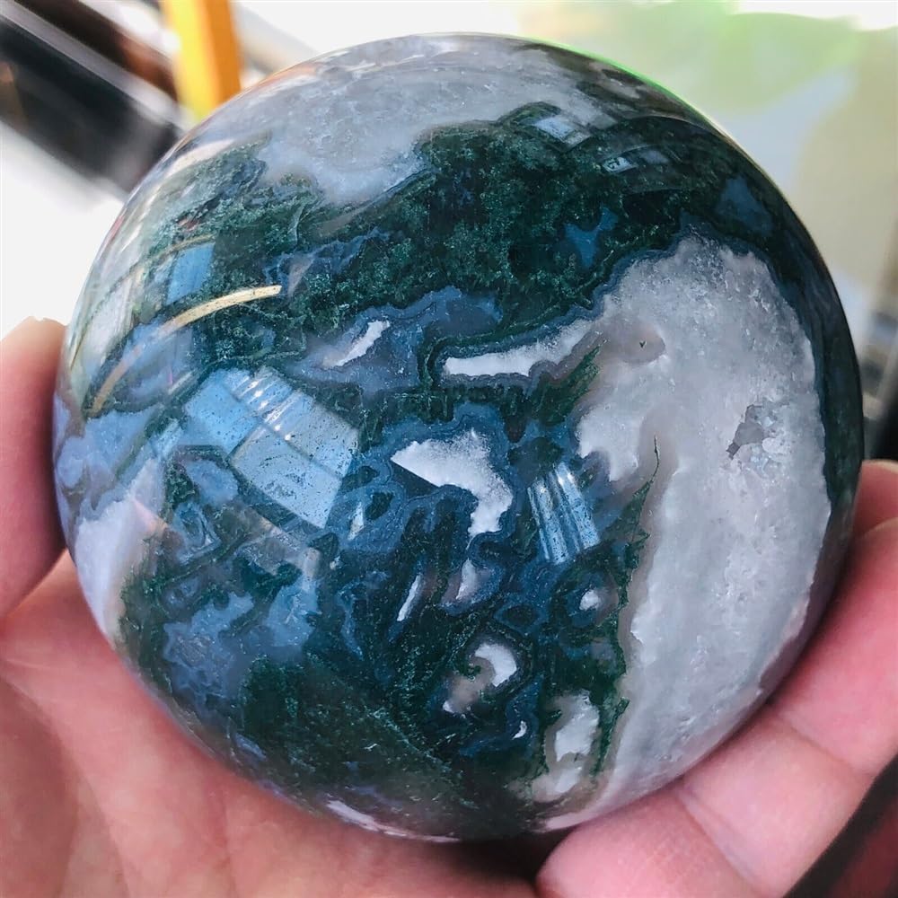 SHFTQXSLAT Water Grass Agate Geode Ball Quartz Crystal Gem Ornaments (Size : 80-85mm)