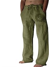 Pantalon en Lin pour Homme - Léger - en Coton - Coupe Ample - Décontracté - pour la Plage