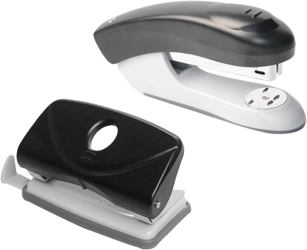 Genie 12288 Stapler and Hole Punch Set with Stop Rail 24/6 Staples