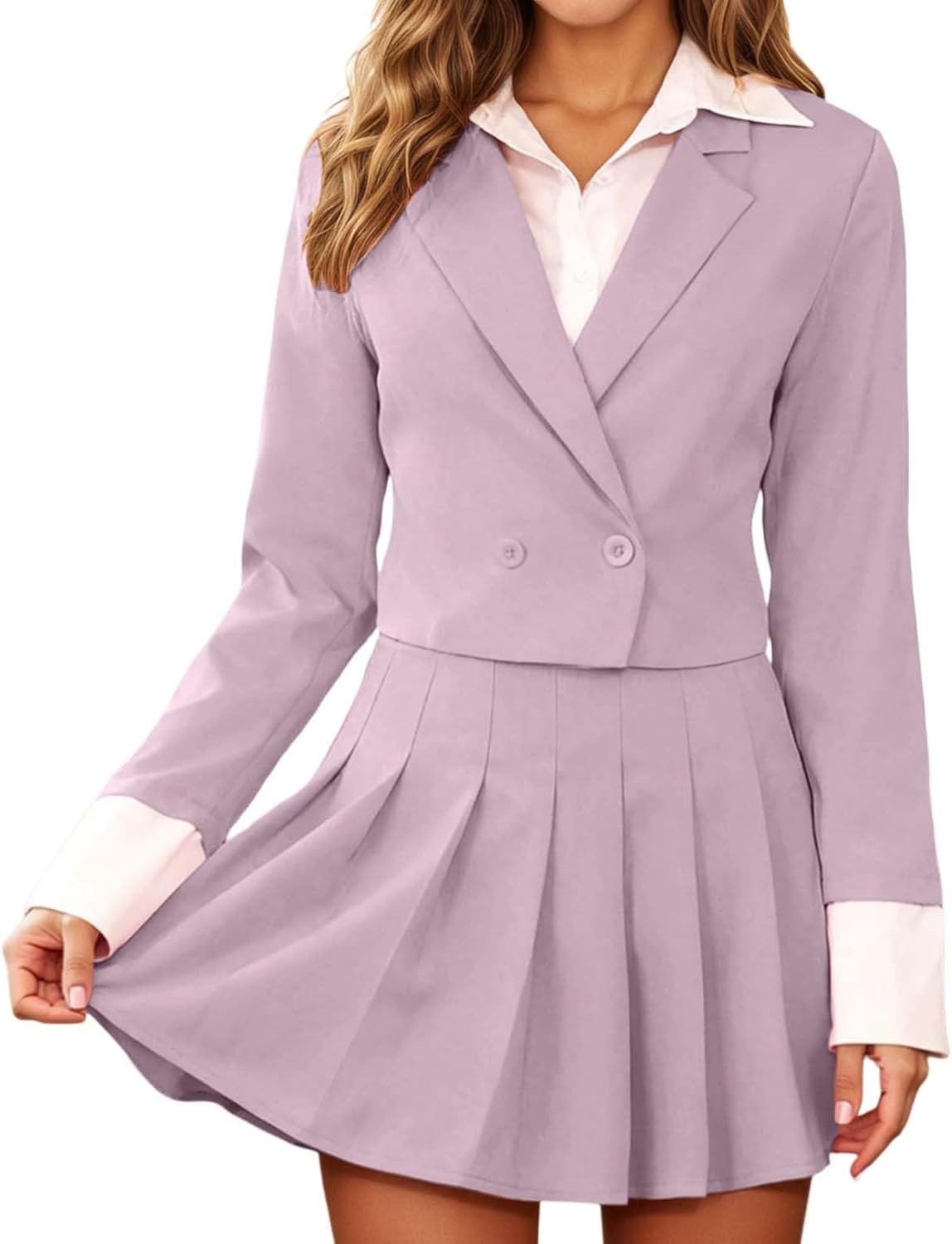 Women's Business Skirt Suit with Pleated Skirt and Tailored Jacket Two Piece Set Office Career Outfit Formal Wear