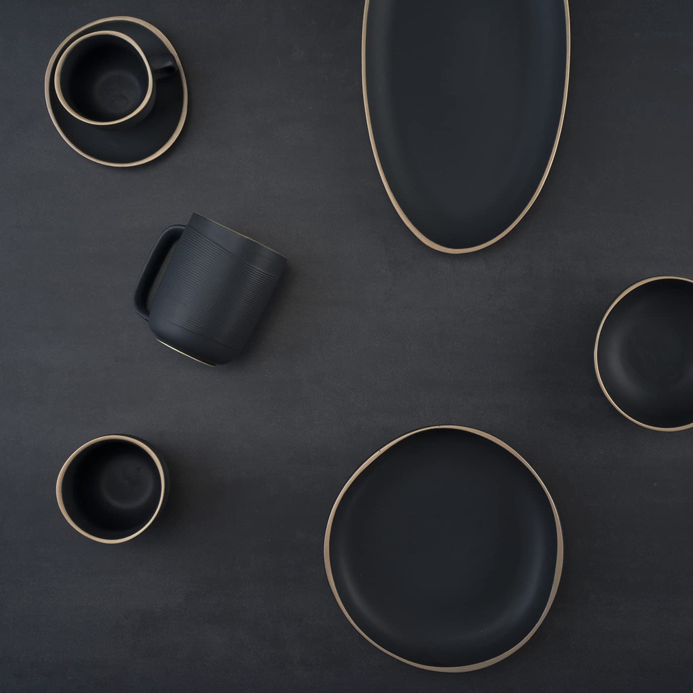 Cosy & Trendy Tasse à Café Galloway – Noir Mat – Grès – 12 Cl – Lot De 6 – Fait Main Aspect Strié