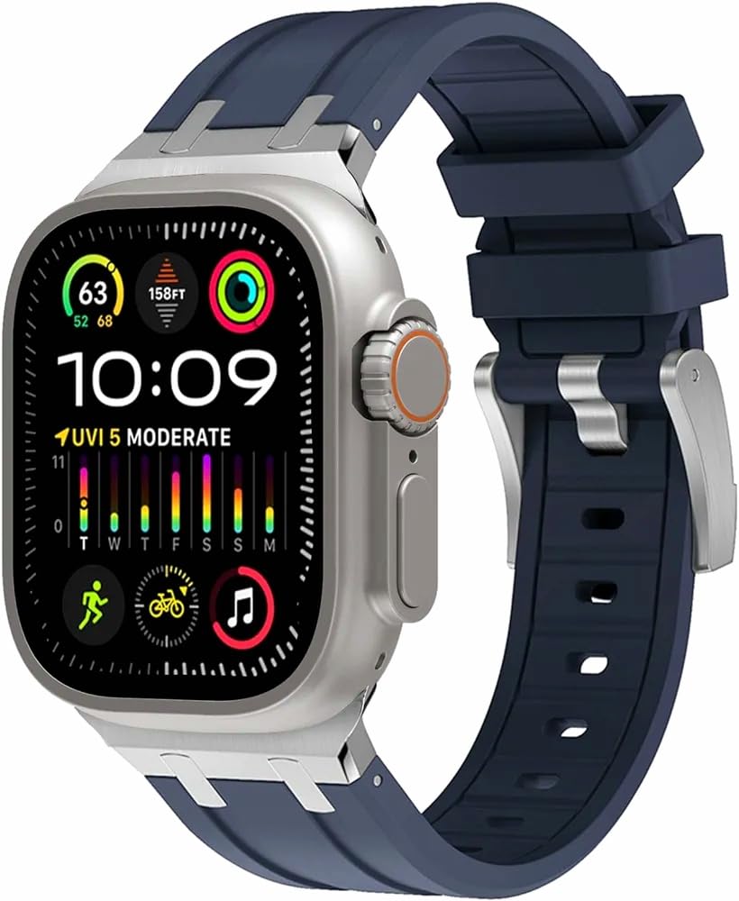 Dado Liquid Silicone Rubber Bands Compatible with Apple Watch Series 10 | Ultra 2 | 9 | 8 Ultra | 8 | 7 | 6 49/46/45/44/42 mm, Luxury Rubber Strap with Stainless Steel Adapter