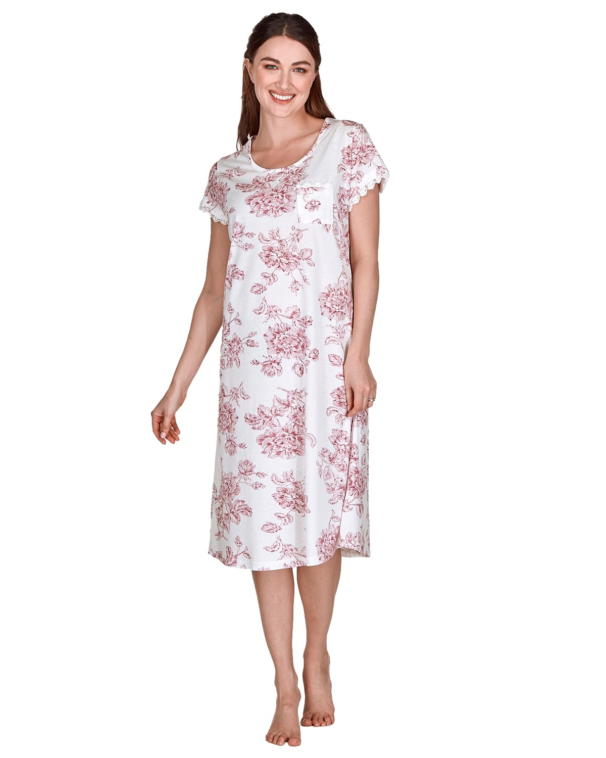 Undercover Ladies 'Vintage Bouquet' Short Sleeve Nightie 25265 Burgundy M-L