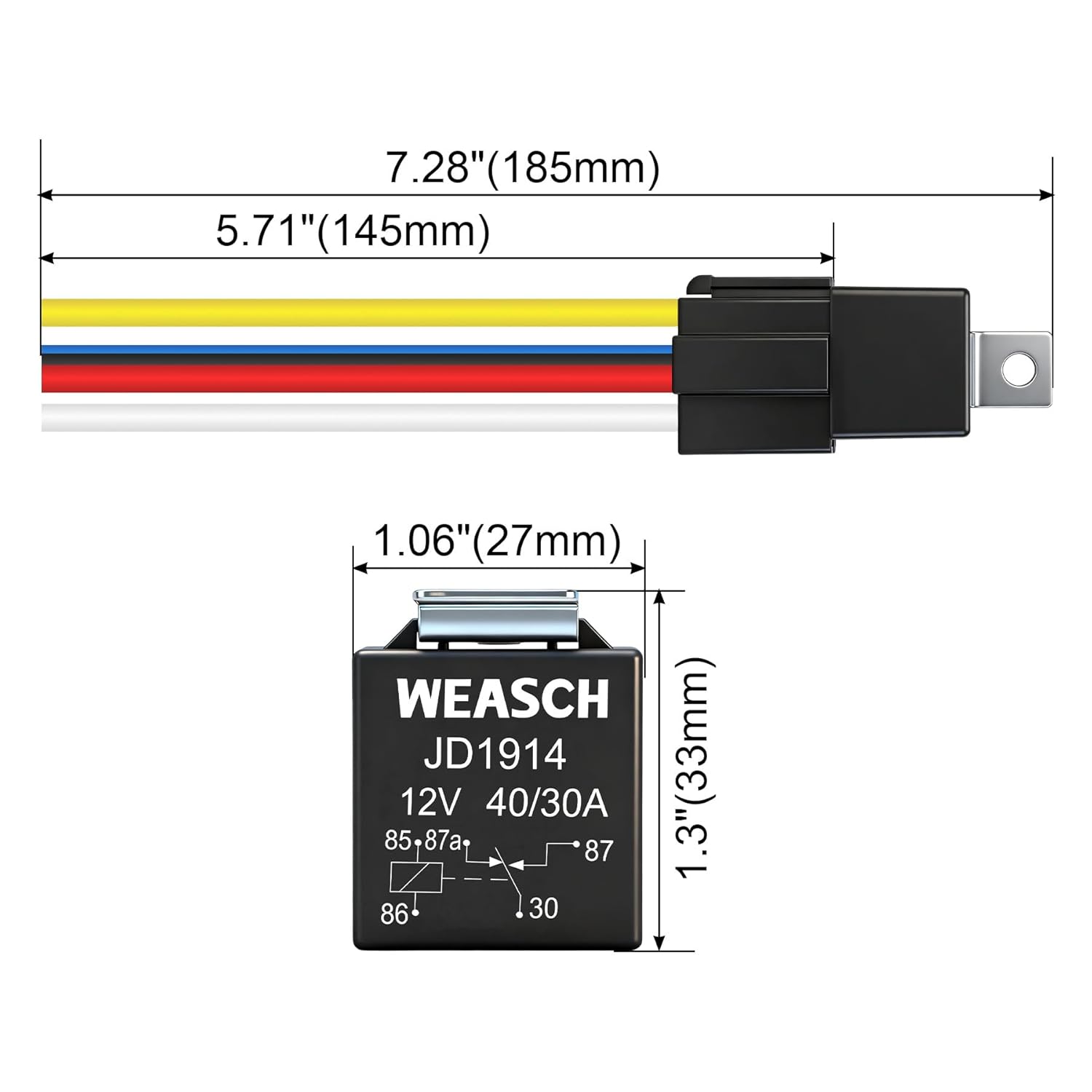 2 Pack JD1914 Car Relay Harness, 12V 40A, 5 Pin SPDT, Iron Backrest with 12AWG Harness Sockets, Automotive Switches and Starters, for Automotive Truck Van Motorcycle Boat (2)