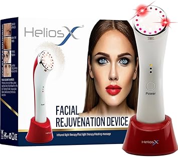 Helios X علاج الضوء الأحمر للوجه 3 في 1 الأشعة تحت الحمراء LED العلاج بالضوء والتدفئة الحرارية جهاز تدليك تجديد الوجه لمكافحة الشيخوخة ، تحسين التجاعيد ، بقع / العمر علاج ضوء الوجه