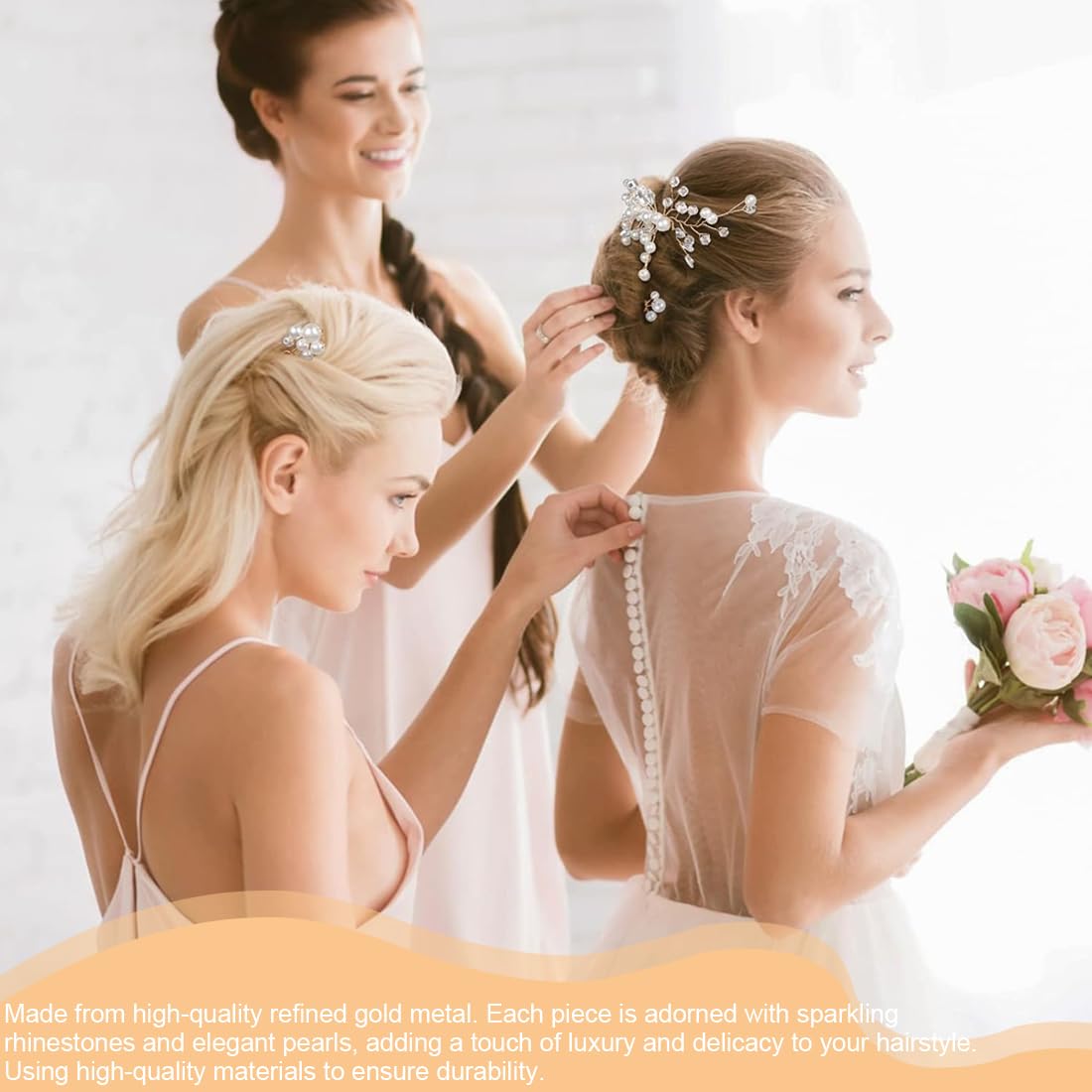 Accessori per Capelli Oro, 3 Pezzi Fermaglio Capelli Oro, Cristalli e Perle Pettine Sposa per Capelli, Accessori per Capelli Donna e Ragazze