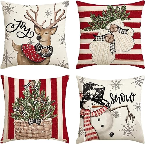 Catálogo de Navidad comprados en linea. 43 Juego de 4 fundas de almohada de Navidad , 45 x 45 cm funda de cojín de lino para sofá,Patrón de Navidad Cojín Sofá Decoración, Adecuado para sofá, cama, hogar, automóvil,...