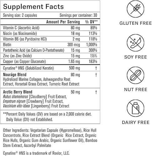 Miniatura 4 de Nouráge Suplemento diario para el crecimiento del cabello para mujeres y hombressuministro de 3 meses, 180 unidades, ingredientes totalmente