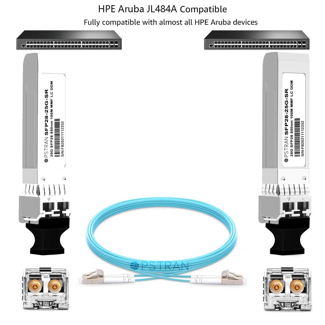 25GBASE-SR SFP28 Module émetteur-récepteur optique compatible avec HPE Aruba JL484A JQ074A JL074A 25G SFP28 850 nm 100 m DOM Duplex LC MMF