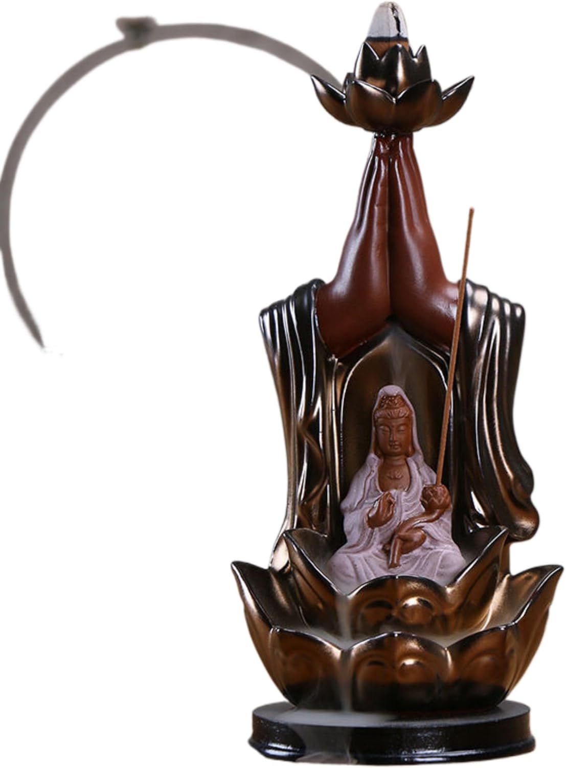 Ceramic Incense Holder 陶瓷香炉 Incense Holder,莲花金色佛手如来香炉 Incense Sticks Holder,观音倒流炉摆件-12970