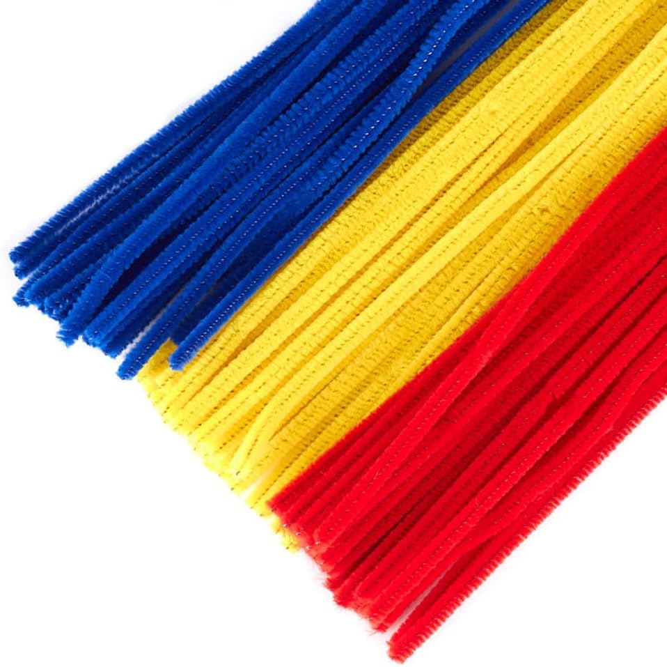 3A Featuretail 300Pc Set Tri Color Combo Pipe Cleaners Craft, Pipe Cleaners Chenille Stem Fuzzy Sticks Craft Supplies for flowers making, Home DIY (Blue, Red & Yellow)