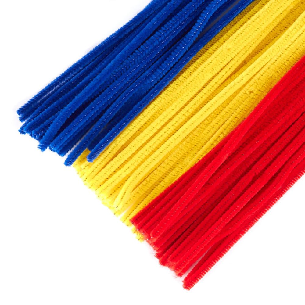 3A Featuretail 300Pc Set Tri Color Combo Pipe Cleaners Craft, Pipe Cleaners Chenille Stem Fuzzy Sticks Craft Supplies for flowers making, Home DIY (Blue, Red & Yellow)