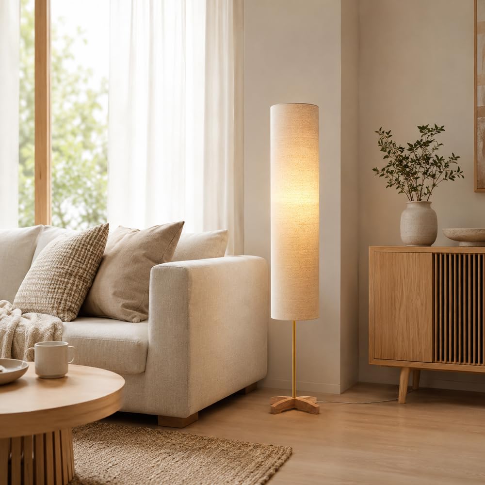 Wylolik Stepless Dimming Wabi Sabi Fabric Floor Lamp, Tri-Color Dimmable Standing Light