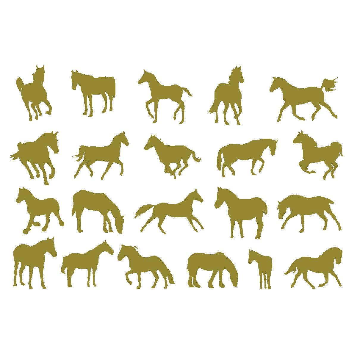Pack of 21 Various Horse Cute Silhouette Stickers - Waterproof Decals - Water Bottles, Car, Laptops, Scrapbooking, Party Bags - Fun Gifts (Gold, Small)