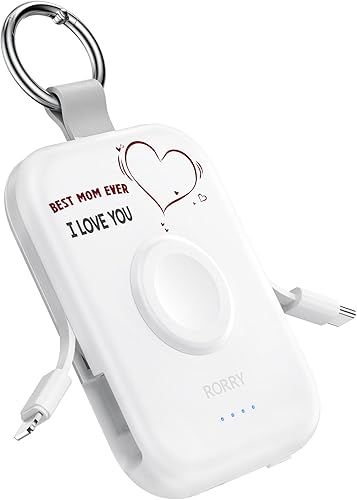 Vista 13 de RORRY Cargador portátil, batería externa portátil de 5000 mAh con cables integrados, paquete de batería en llavero de viaje para Apple Watch