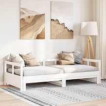 White Solid Pine Wood Daybed Frame, 90x200 cm, Extendable Sofa Twin Bed for Guest Room, Durable Platform Bed Base for Living Room Bedroom