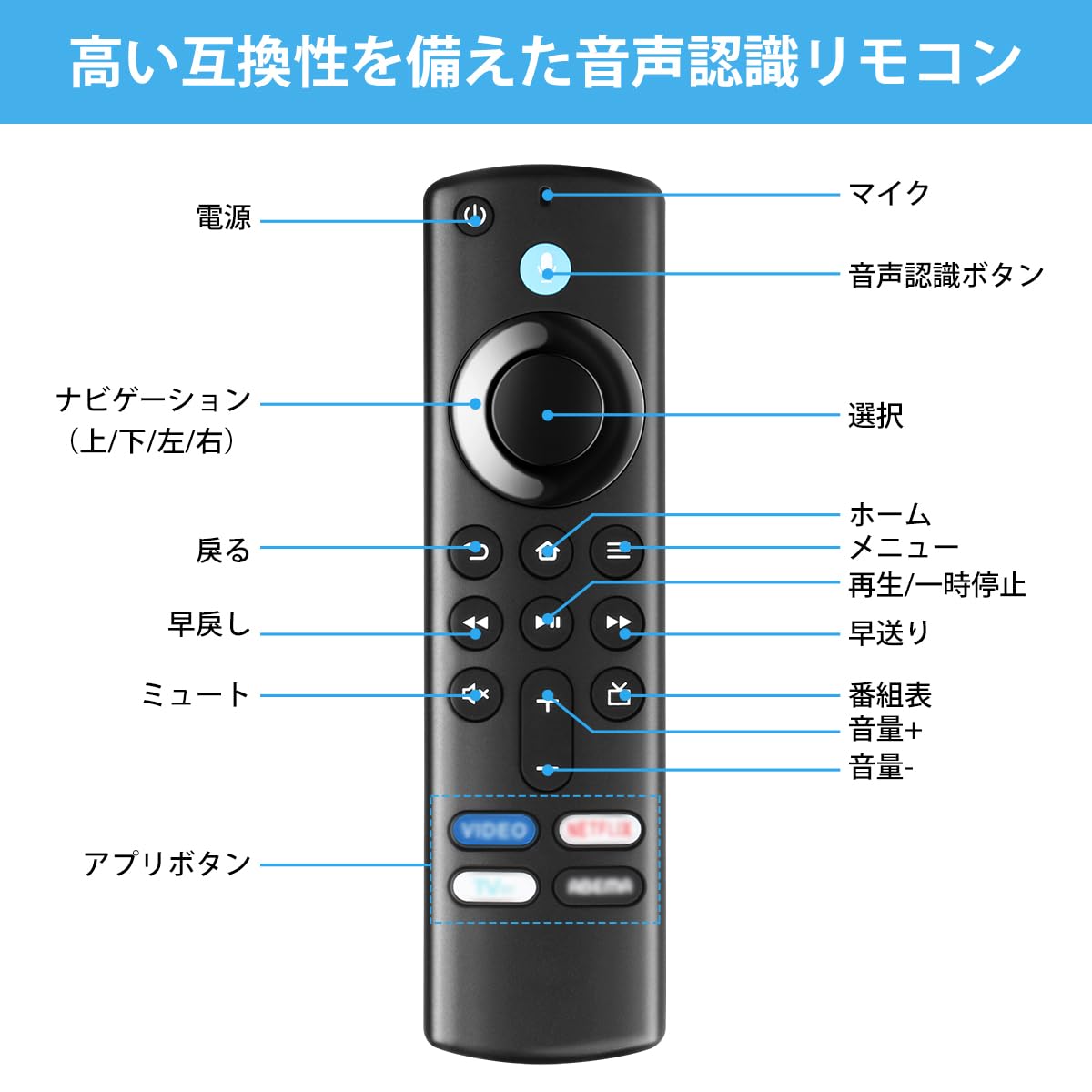 Amazon | リモコン 交換用 音声認識機能付き Stick対応 ファイヤー