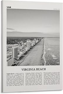 Virginia Beach Print Black And White, Virginia Beach Wall Art, Virginia Beach Poster, Virginia, USA, Poster Decorative Painting Canvas Wall Art Living Room Posters Bedroom Painting 16x24inch(40x60cm)