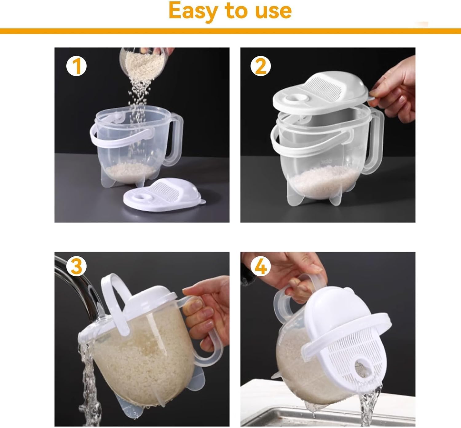 Colador de cuenco de arroz, cuenco de lavado de arroz con colador, colador de grano transparente con mango para cocina, alimentos/pastas, 19 × 12 × 6.3 in 4