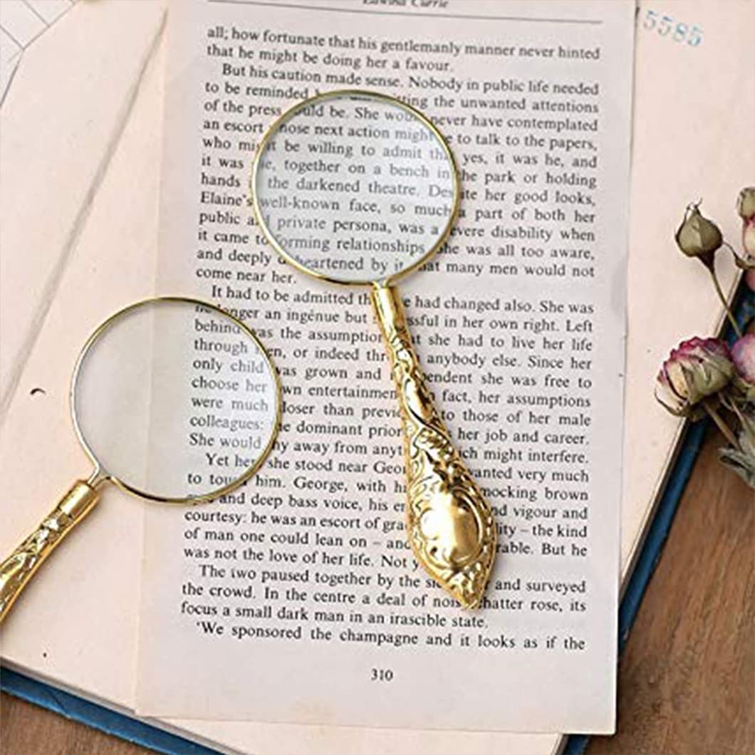 5X Lupa pequeña Lupa de Mano Ligero Metal Niños Personas Mayores Lectura Lente de Vidrio óptico Alta claridad for Lectura, Pasatiempos, Reparación, Observación Oro Lupa