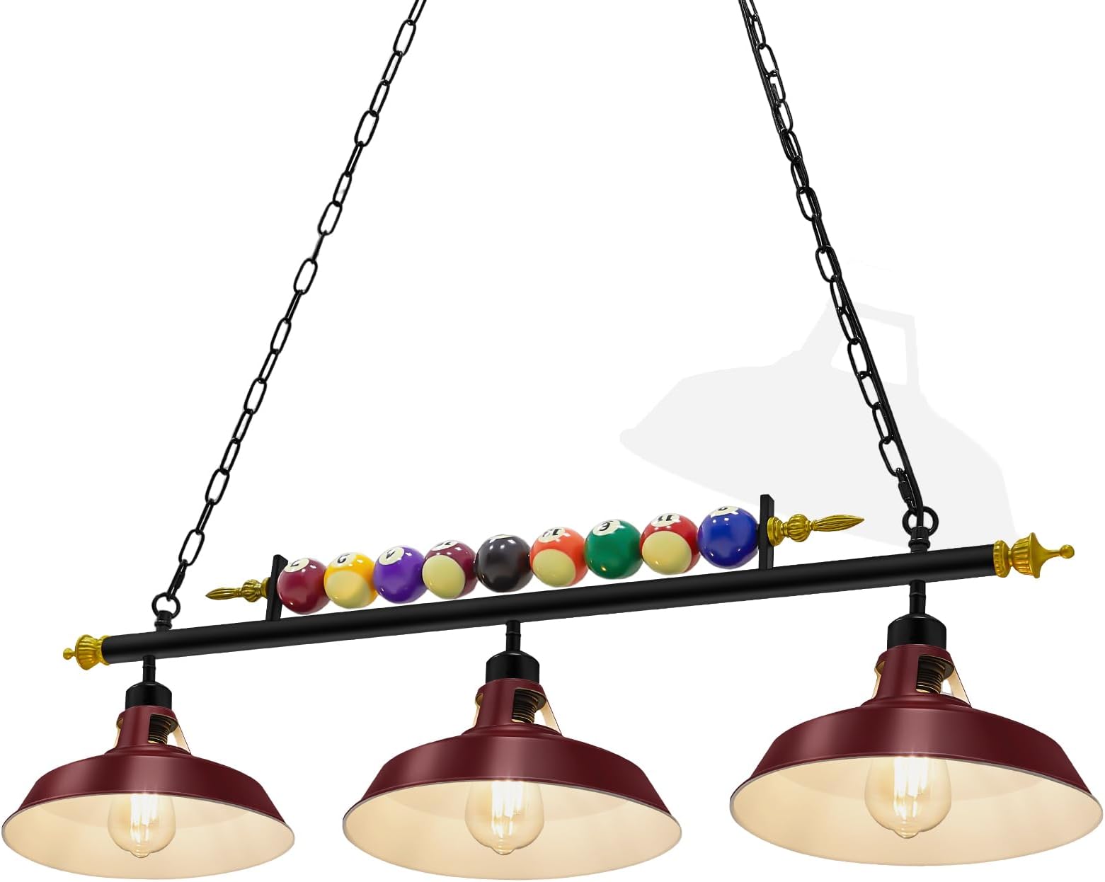 Metal Shades 3 Lights Burgundy Red Pool Table Lights