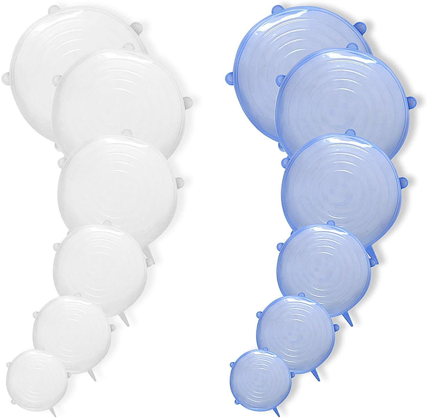 SAJAG Microwave Safe Silicone Stretch Lids Reuseable Flexible Covers For Rectangle, Round, Square Bowls, Dishes, Plates, Cans, Jars, Glassware And Mugs Pack Of 6 Lids, Multi-Coloured