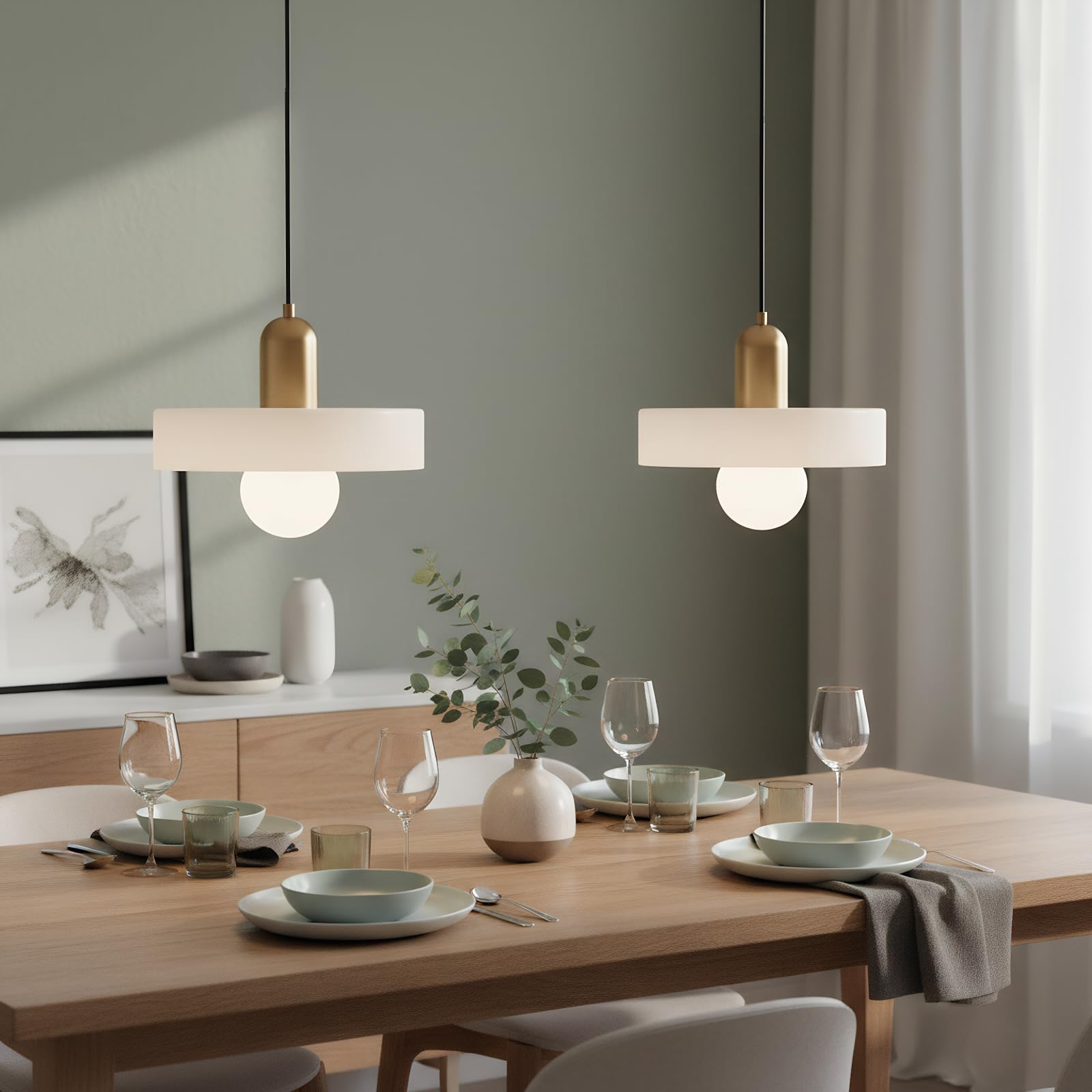 EKSED Lámpara Colgante Vintage de Vidrio con Base E27, Lámpara de Techo Ajustable, Ideal para Sala de Estar, Dormitorio, Cocina (Blanco, 35cm)