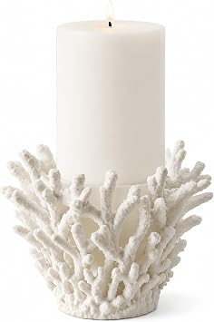 Coral-Inspired Pillar Candle Holder, White, Staghorn, Fits 3-Wick and 4 Inch Pillar Candles, Coastal Home Decor