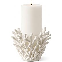Coral-Inspired Pillar Candle Holder, White, Staghorn, Fits 3-Wick and 4 Inch Pillar Candles, Coastal Home Decor