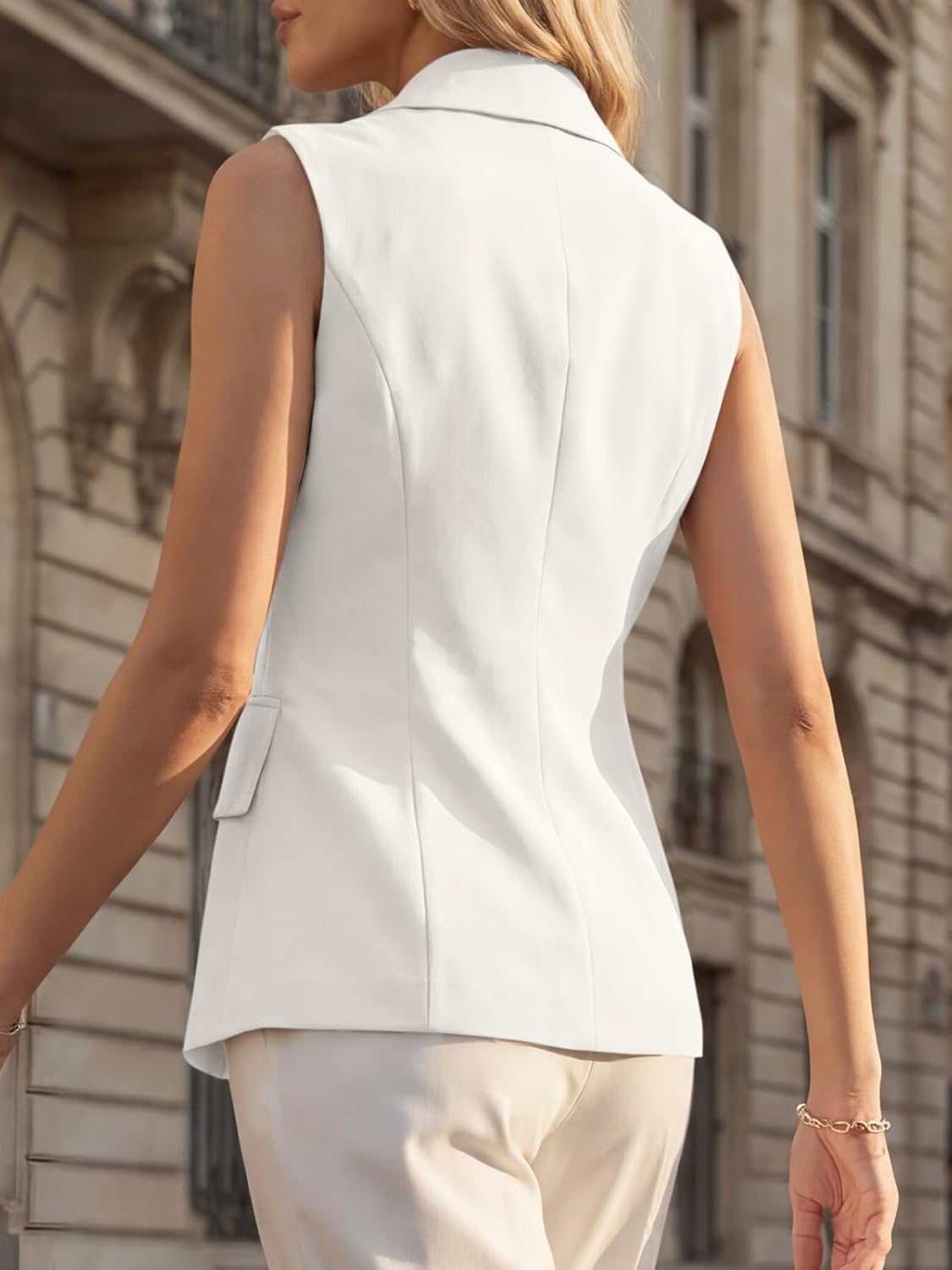Cicy Bell Womens Summer Suit Vest Tops Button Down Collared Blazer Waistcoats Work Office Dressy Casual Sleeveless Jackets