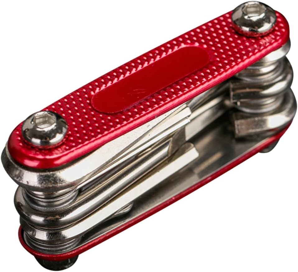 Folding Bike Repair Tool Kit with Wrench Portable Multi-tool for Bicycles Includes Socket for Easy Tire Repairs Red Color for Outdoor Cycling Enthusiasts
