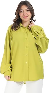 قميص بأزرار وأكمام منفوخة وطويلة بياقة للنساء - 5651