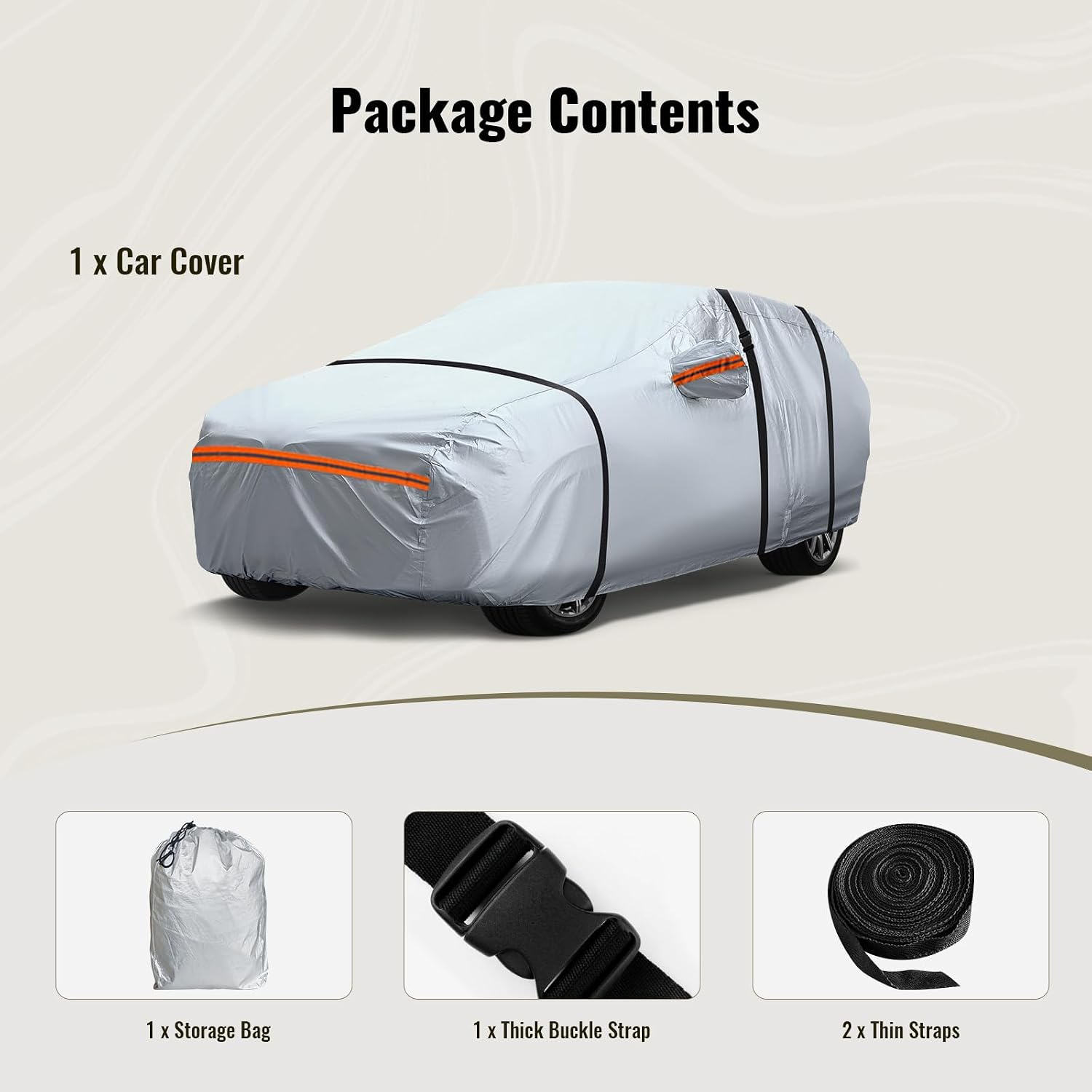 TUCAREST 6 Layers Full Car Cover for Sedan/Wagon/Coupe/Hatchback - Waterproof, Insulated, Anti-UV, Snow-Proof, Anti-Wind, All-Weather, Thickened Protection, up to 191 in image 2