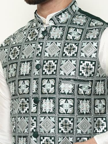 Image of SOJANYA (Since 1958 Men's Silk Blend Kurta Pyjama with Embroidered Nehru Jacket