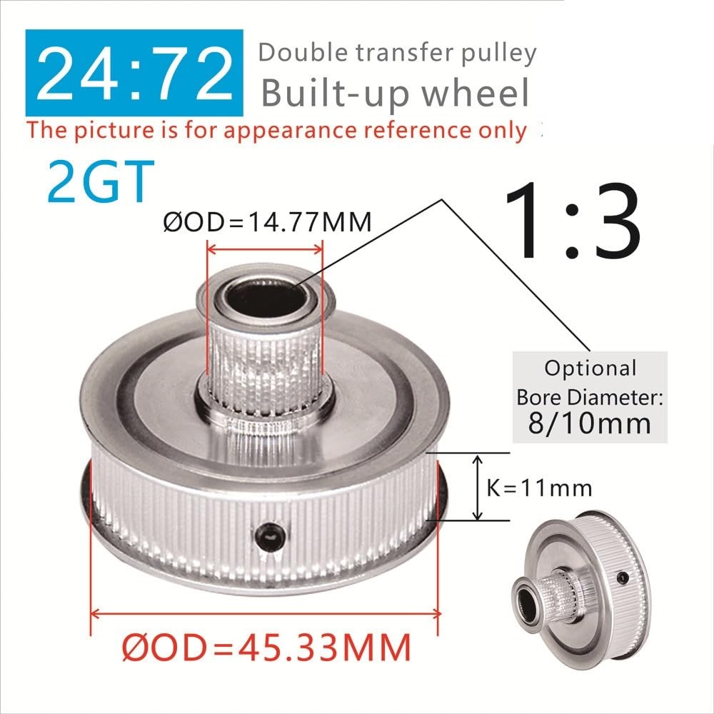 1pc 2GT Synchron Rad 24 Mit 72T Doppel Reihe Oder Zahn Parallel Kombination Mehrere Umwandlung GT2 72 zähne Zahnriemen Pulley (Color : 8mm, Size : 1pc-6mm)