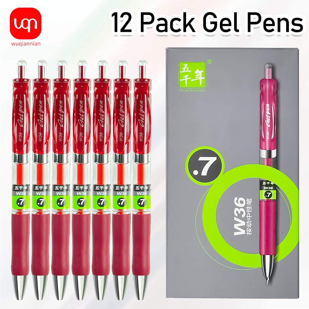 Lot de 12 stylos à encre gel lisse à séchage rapide pour homme et femme, stylos à bille de 0,7 mm pour écrire, journal, bureau, école, maison et travail (rouge)