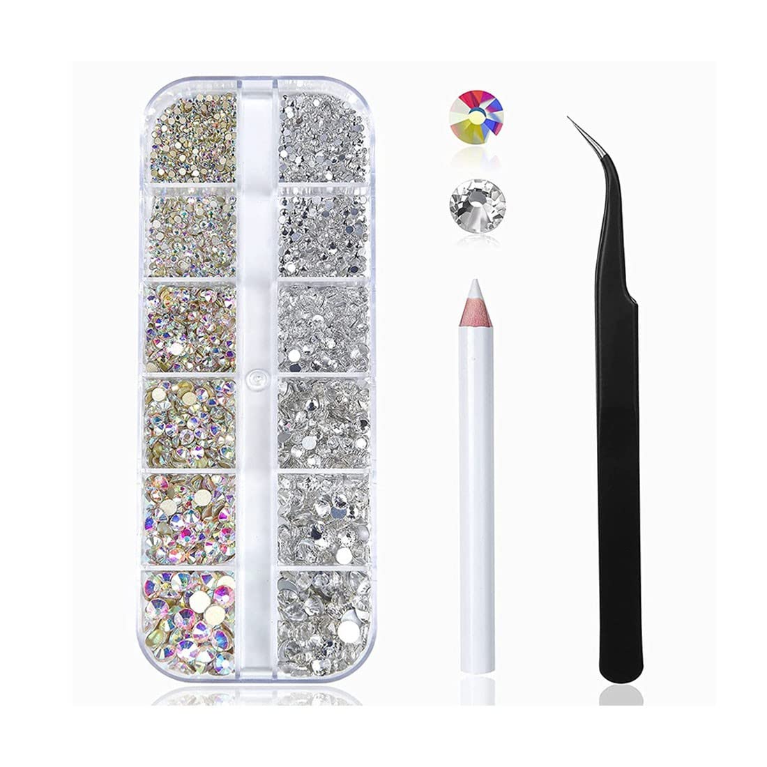 1440 Strasssteine – 6 Größen, Transparent, Mit Pinzette & Box, Für Nail Art & DIY