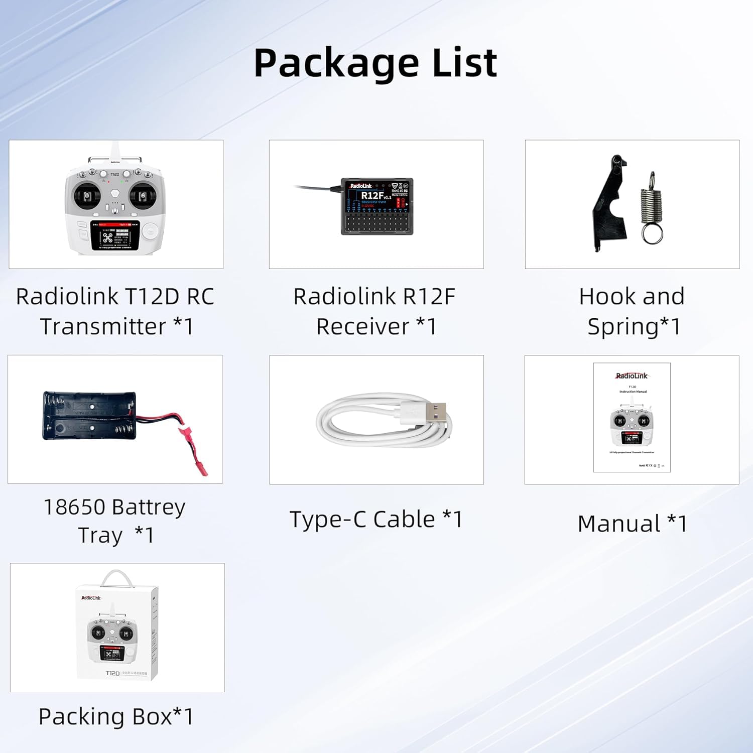 Radiolink T12D V2 12CH RC Fernsteuerung & R12F Empfänger Set, 2.4GHz Fernbedienung mit 4km Reichweite, 50 Modellspeicher, Unterstützt ELRS/TBS Crossfire Modul für Drohne, Flugzeug, Auto, Boot (Mode 2)
