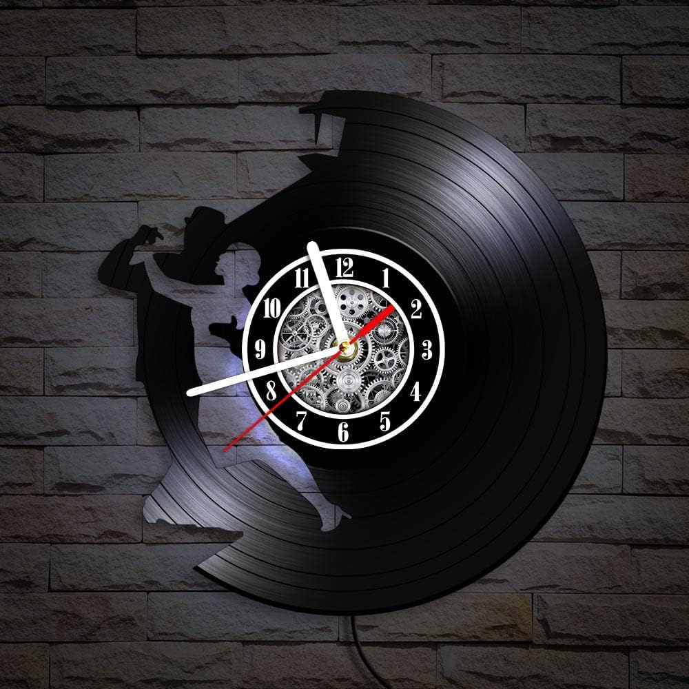 The Geeky Days Ballroom Dancing Tango Couple Silhouette LED Vinyl Record Wall Clock 7 Color Light, Waltz Dancer Vintage Carved Album LP Silent Non Ticking Hanging Watch Dancer Gift