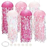 6pack Pink Jellyfish Lanterns, Under The Sea Party Decorations with Hooks+Rope, Hanging Jellyfish Paper Lanterns for Mermaid Party Ocean Beach, Birthday Baby Shower Baby Room