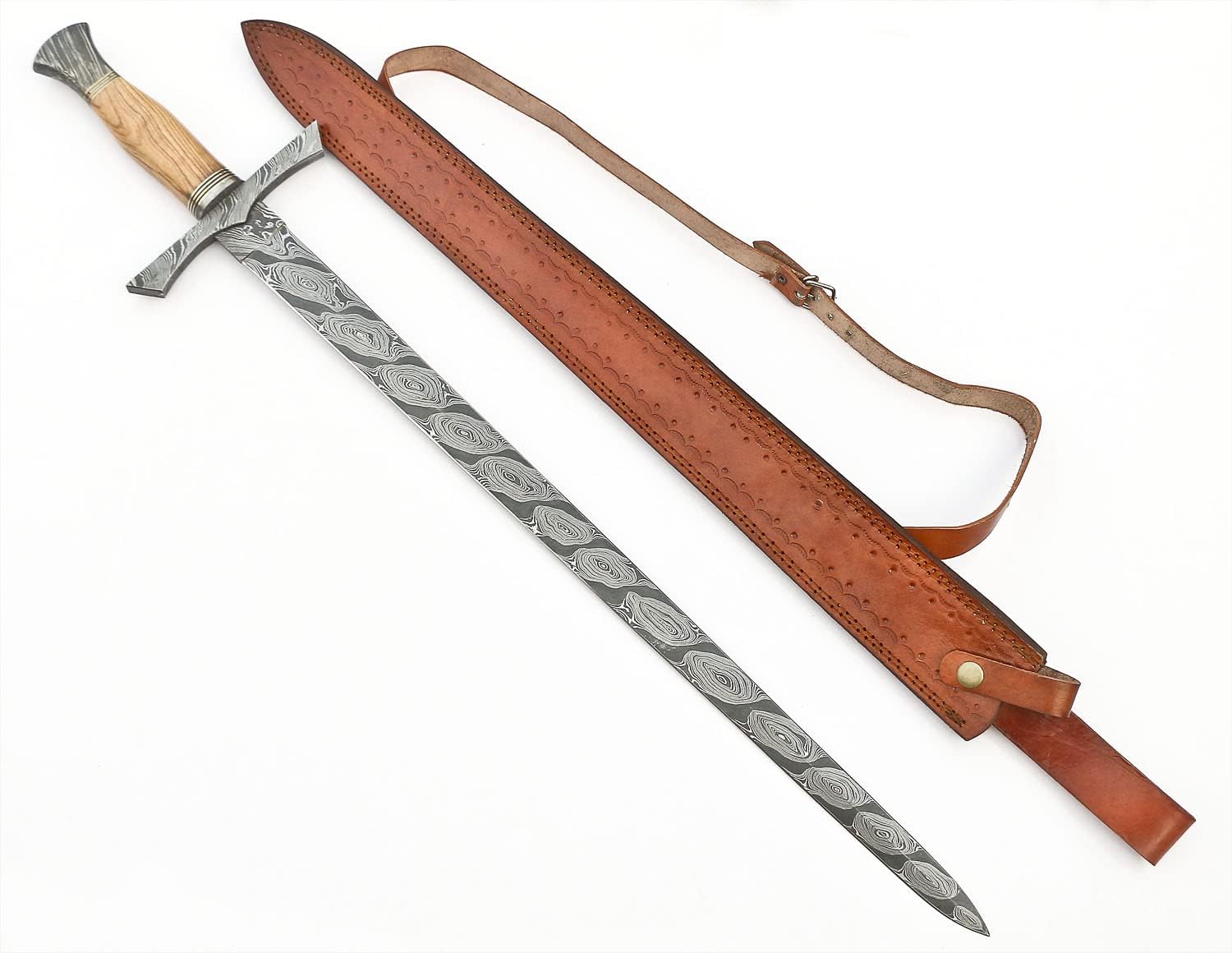 Handmade Damascus Sword - Short Sword with Sheath, Double Edge Greek Medieval Celtic Style JNR 2306