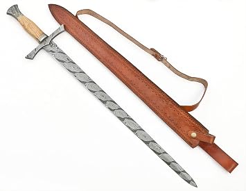 Handmade Damascus Sword Real Short Medieval Vking Sword with Leather Sheath by HAWK KNIVES