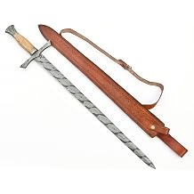 Handmade Damascus Sword Real Short Medieval Vking Sword with Leather Sheath by HAWK KNIVES