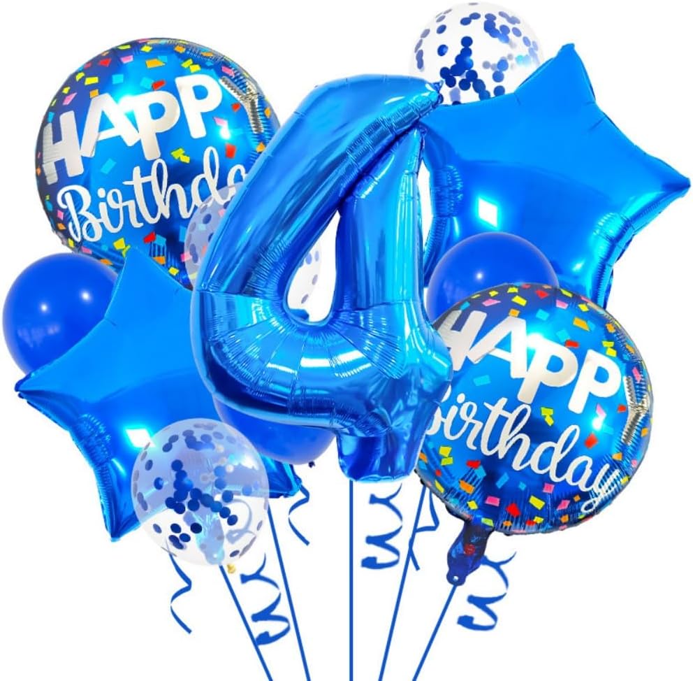 4th Birthday Large Foil Balloons Blue， Balloon Decorations for 4th Birthday Party Boys Birthday Party Decorations Supplies (Blue 4)