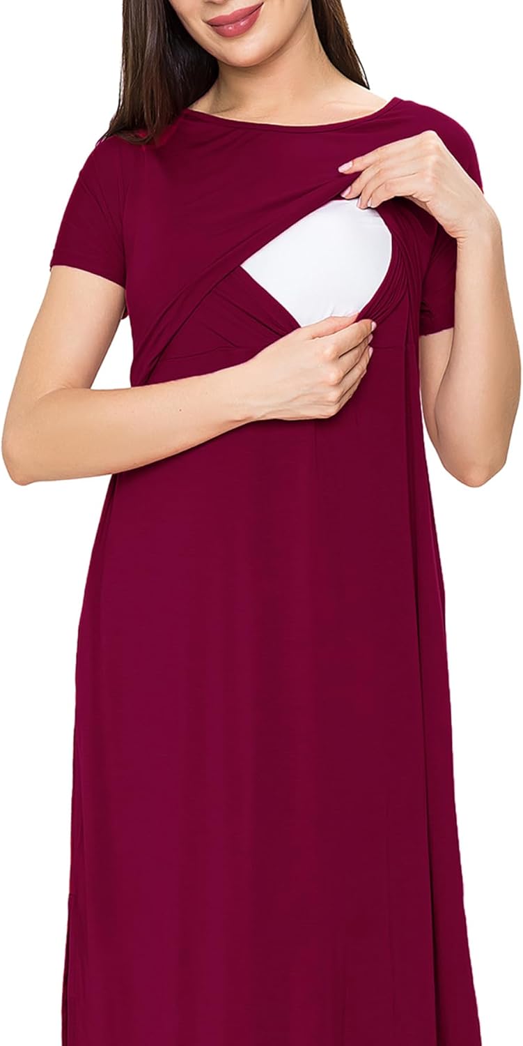 Smallshow Women's Maternity Nursing Dresses Split Long Dress for Breastfeeding - Image 3