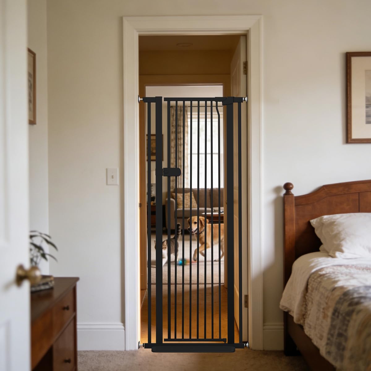 Lumizone Extra Tall Cat Gate 61.02" High Pressure Mounted Extra Wide 2025 New (17 Sizes) 1.37" Gap No Drilling Auto-Close One-Handed Operation Tall
