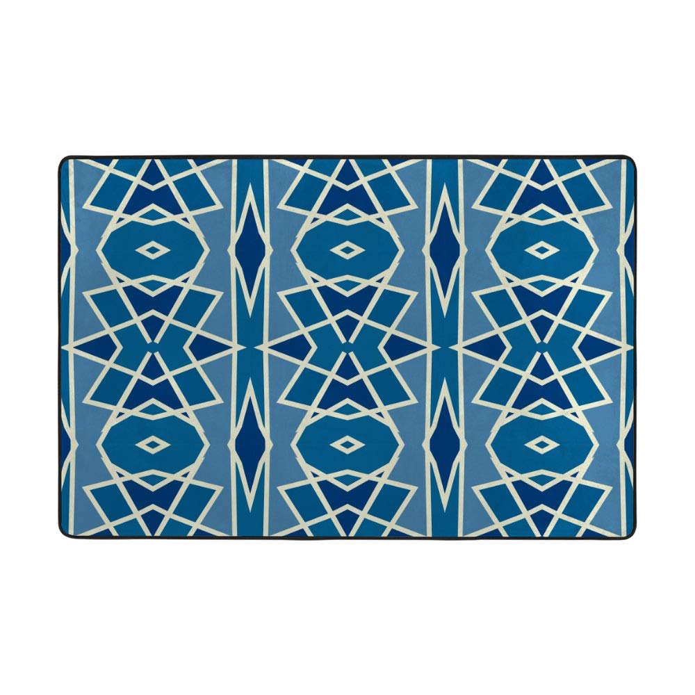 Tapis bleu vintage arabesques Ruchen en velours corail de salon 150x100 cm